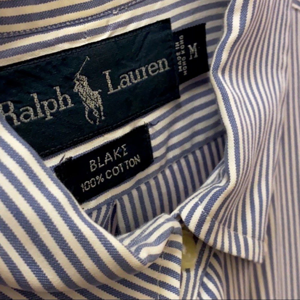 Ralph Lauren Button Down Shirt Blue White Stripes with dark Pink pony - Picture 3 of 3